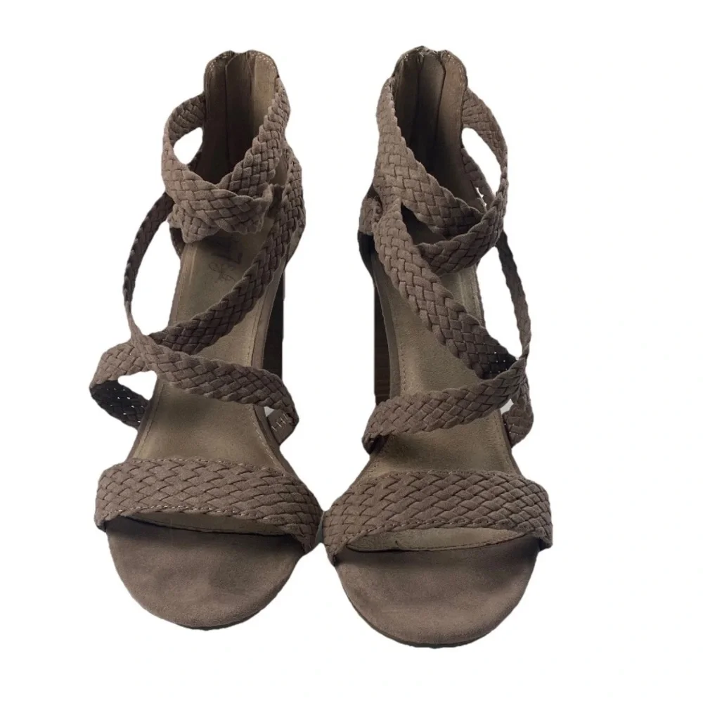 LC Lauren Conrad‎ Aventurine Taupe High Heel Braided Sandals Women’s Size 10M